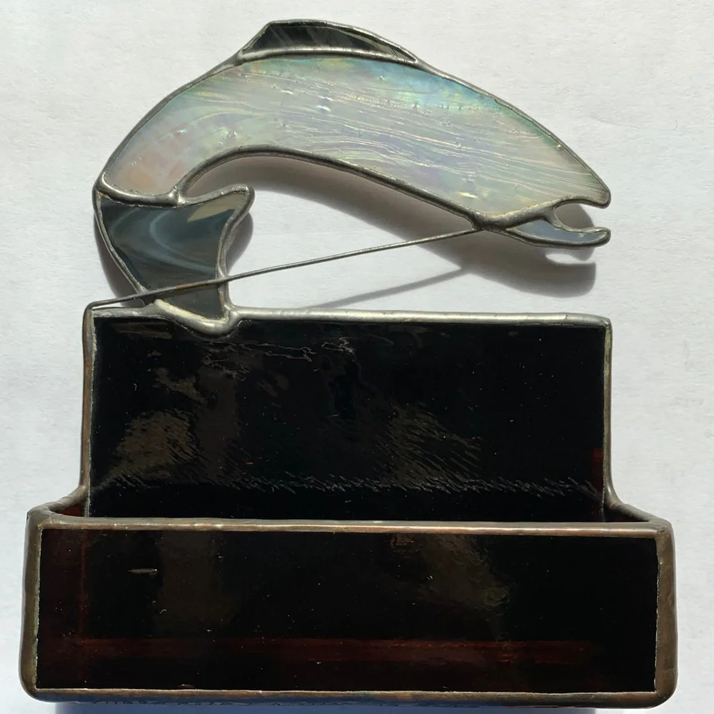 “Going Fishing” Business Office Card Holder✨Stained Glass✨Handmade